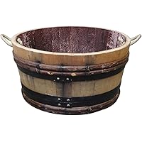 Temesso Altes Weinfass halbiert aus Eichenholz Bordeaux Rustique -als Pflanzkübel oder Miniteich (mit Halteschlaufen)