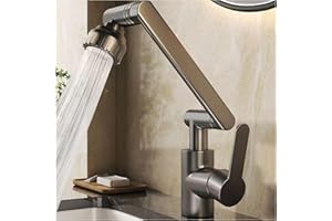 MIDINGCHAI Vorfenster Küchenarmatur Klappbar, 1080° Flexibler Mischbatterie Wasserhahn Küche, Spülarmatur mit 2 Strahlarten Faucet, fürs Bad/Waschbecken, Bleifrei/Nickelfrei Edelstahl (Modern)