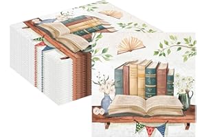 MORAINJAY 40 Stück Buch Party Servietten, Papierservietten Lesen Motto, Geburtstag Bibliothek Party Tischdeko Kinder Erwachsene