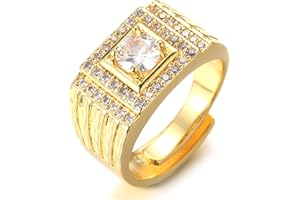 HALUKAKAH Anello in Oro con Diamanti Iced out,Uomo Placcato in Oro 18 Carati/Finitura in Oro Bianco Anello Taglia Regolabile con Gratuito Pacco Regalo
