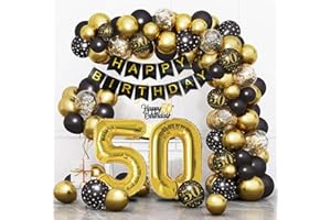Bluelves Deko 50 Geburtstag Schwarz Gold, Luftballon 50. Geburtstag, 50 Jahr Geburtstagdeko, Happy Birthday Girlande Ballon Dekoration für Mann Frauen