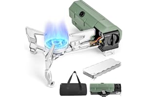 Orifesio Foldable Camping Stove, 2600W Portable Butane Stove with Windshield and Storage Bag, Ideal for Camping, Picnic, Hiking, Home, Travel