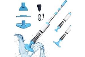PoolyPoly Rechargeable Pool Vacuum Cleaner, Length Adjustable Handheld Pool Hoover, Cordless Electric Vacuum for Spas, Hot Tubs, Small Pools - Running time up to 90 Minutes, Blue