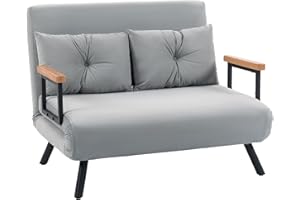 HOMCOM Sofá Cama de 2 Plazas 4 en 1, Sofá Cama Plegable Tapizado en Terciopelo con Respaldo Ajustable de 5 Niveles y Almohadas Acolchadas, para Oficina, Dormitorio, Salón, 102x73x81 cm, Gris Claro