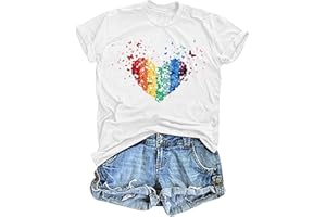 tiorhooe Gay Pride T Shirt Women Rainbow Flag Heart Shirts LGBT Pride Month T-Shirt Short Sleeve Tops