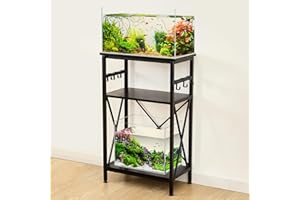 LAQUAL 10 Gallon Fish Tank Stand with Shelf, Double Aquarium Stand for 10&5 Gal Fish Tank, 3-Tier Heavy Metal Stand with Stable Structure, Adjustable Table Feet&Anti-tilt Device - Black