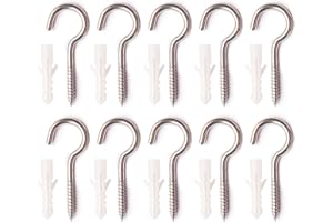 SDKZBFC 10PCS Crochets à vis, Vis autotaraudeuses en acier inoxydable 304 Crochet à œil ouvert Crochet à vis en métal Crochets pour plafond Crochet à coupelle
