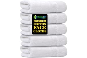 Towelogy® Cotton Face Cloths - Super Soft, Ultra Absorbent & Non Abrasive Flannel Wash Cloths - Luxuriously Plush and Large 33x33cm Face Towels for Ultimate Luxury (White)