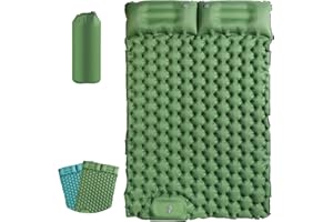 EXLECO Karimata kempingowa dla 2 osób, samopompująca, na zewnątrz, na kemping, z poduszką, składana, ultralekka, nadmuchiwana mata kempingowa z pompką nożną, do namiotu, zielona