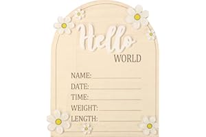 FUKAISU Panneau D'Annonce Bebe de Naissance, 16,5cm Bois Panneau Hello World D'Annonce Bienvenue Décoration de Naissance et Douche pour Chambre D'Enfant (Style 3)