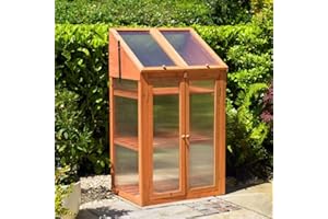 GBS BROTHERS GBS Large 3 Tier Wooden Transparent Garden Green House Slated Shelves Indoor Outdoor For Growing Flowers,Plants, Growth Cold Frame House Double Door and Lockable lid Polycarbonate Wood Greenhouse