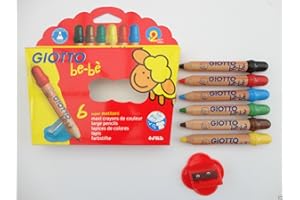 A2BSALES Giotto Be Be Jumbo Chunky Wood Colouring Pencil Crayons & Sharpener - 6 pack