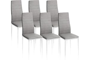 HomeSouth Pack 6 Sillas Tapizadas, Sillas Comedor, Sillas Salon, Tejido Gris y Patas Blancas, Modelo Yuri, Medidas: 44 cm Ancho x 42 cm Largo x 96 cm Alto