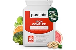 PUROLABS Premium High Strength Iron Tablets for Women & Men – Gentle Iron Complex with Vitamin C, B12, B9 Folate & Zinc – Energy, Immunity & Blood Support – 60 Vegan Capsules