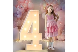 MIXIFOX 3FT Light Up Numbers Birthday Decorations for Women Men: Big Cardboard Number 4 for 4th 40th Wedding Anniversary Party Decor Baby Shower Large Marquee Numbers Birthday Balloons Arch Kit Mosaic Pre-cut