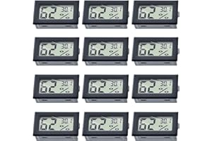 WIYETY Lot de 12 mini thermomètres hygromètres d'intérieur carrés avec conversion ℃, bureau, serre, bureau, cave, cave à vin (noir)