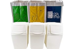 WELL HOME MOBILIARIO & DECORACIÓN JUEGO DE 3 CUBOS DE RECICLAJE CON CAPACIDAD DE 60 LITROS EN COLOR BLANCO 39X23X33 CM