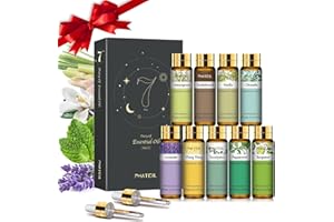 PHATOIL Ensemble D'huiles Essentielles Bio pour Diffuseur 9 x 10 ml, Citronnelle-1, Bois de Santal, Vanille, Citronnelle-2, Lavande, Ylang, Eucalyptus, Menthe Poivrée, Bergamote