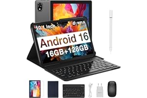 DOOGEE U10 Tablet 10 Pollici, Android 16 Tablet con Tastiera, 16GB RAM+128GB ROM (TF 2TB), WiFi 6, Widevine L1/5060mAh/8MP+5MP/BT5.0, Tablets con Custodia, Mouse e Penna, Grigio