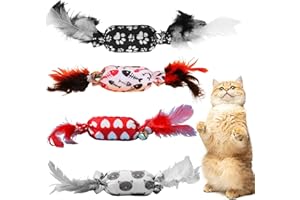 Embhlitfe 4 Pcs Candy Feather Bell Cat Toys,Cat Feather Toy Cat Toys for Indoor Cats Kitten Jingle Toyss,Cat Kicker Toyss Bite Chew Interactive Toy for Ccat Christmas Toys's