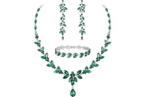 Ever Faith Austrian Crystal Bridal Bridesmaid Jewelry Sets, Elegant Marquise Rhinestone Leaf Necklace Dangle Earrings Tennis Bracelet Set for Women