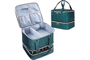 Uross Organizer do paznokci na 42 butelki z lakierem do paznokci i 1 lampa LED do paznokci, torba do przechowywania akcesoriów do stylizacji paznokci (ciemnozielony)