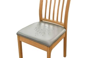 HOMECOVER Fundas De Asiento De Silla Pack De 2, PU Cuero Fundas Sillas Comedor Impermeables Extraibles Elásticas Fundas De Asiento De Silla para Comedor-Pack de 2-Gris