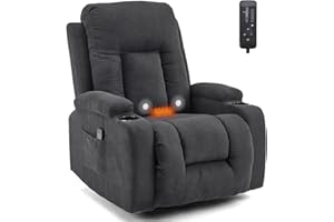 ‎LEADZM LEADZM Fernsehsessel Relaxsessel mit 360°-Drehung, Elektro-Massagesessel mit Liegefunktion, Massage, Heizung, 2 Seitentaschen und Getränkehalter, TV-Sessel mit Liegeposition, Schwarz