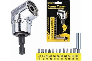 Sunkizzrs® Right Angle Screwdriver Corner Adapter —Magnetic 1/4 Inch Hex Shank 105° Drill Bit Extension —Quick-Change Angled Drill Driver with 12Pcs Screwdriver Bits for Electric Drill (Short)