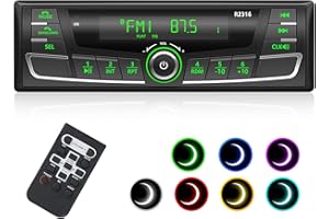 WISTRUE Radio Coche Bluetooth,RDS Autoradio Bluetooth 7 Colores/FM/Am 1Din Autoradio con USB/AUX/SD//MP3 Player Estación de Radio Memoria 30（Multicolor）