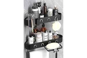 Kegii Corner Shower Caddy, Shower Storage Shower Shelf No Drilling Black Shower Organiser Shower Rack Self Adhesive