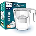 Philips Water Filter Jug +4 Anticalc+ Replacement Filter Cartridges, UP TO 50% MORE WATER-HARDNESS REDUCTION, Fast flow, White, 2.6 litres, Electronic timer