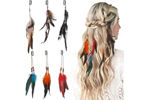 HZHSGLY 6Pcs Feather Hair Clip, Hair Feathers Extensions, Boho Hippie Festival Accessories, Handmade Hairpin Headdress for Women Girls Halloween Cosplay Costume