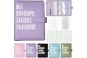 100 Umschläge Geldspar-Herausforderungsbinder-Set, Prefdo Budget Binder Buch-Organizer mit Geldumschlägen für 100 Tage Bargeldfüllung, Budgeting Planer Sparen Geld (lila)