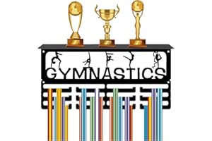 CREATCABIN Soporte para Medallas Gimnasia,Estante Trofeos,Colgador Medallas Estante,Deportes,4 Fila,Montaje En Pared,Soporte para Mujeres,Gimnasia,Fútbol,Correr,Natación,Premios,Estante 40x20x10cm