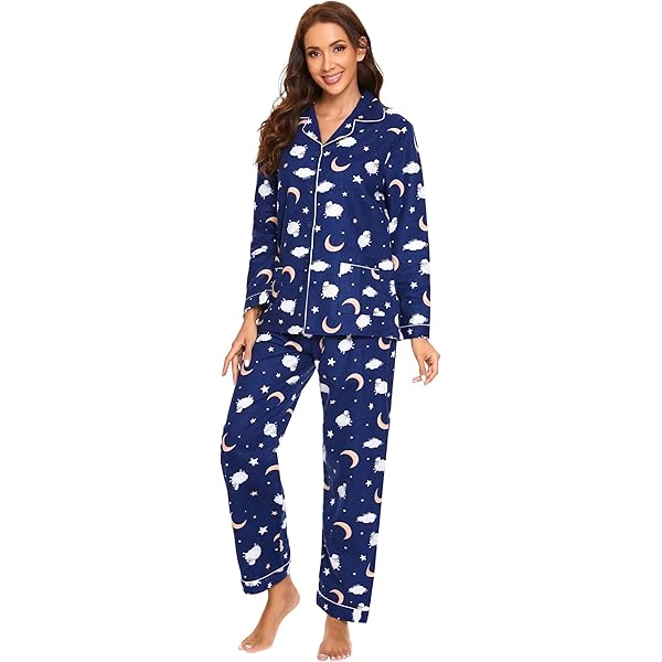 Amaxer Damespyjama, flanel, thermische pyjamaset met knoopsluiting, 100% katoen, herfst/winter, lang tweedelig huispak, lila, bloemen, S