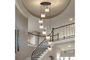 Cainjiazh Lange Kronleuchter für hohe Decken Moderne Kristall Pendelleuchte Lange Regentropfen Tropfen Lampe Hängende Flush Mount Kronleuchter Deckenleuchte für Treppenhaus Foyer Wohnzimmer