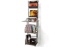 Aolawco Stojak na płyty gramofonowe, stojak do przechowywania płyt winylowych z 5-poziomowym stołem gramofonowym, szafka na płyty do salonu, sypialni i gramofonu