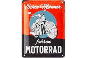 LANOLU Cartel de chapa retro con texto en alemán "Real Männer fahren Motorrad", idea de regalo para hombres y ciclistas, divertido cartel de chapa, cartel para taller y garaje, decoración vintage de