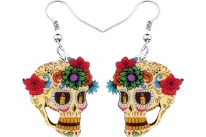 NEWEI Acrylic Halloween Floral Skull Earrings Drop Dangle Big Long Fashion Jewelry for Women Girls Gift Charms