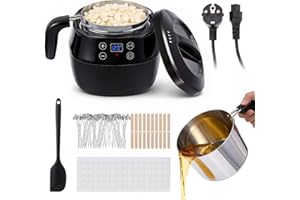 NASTOPEE Fondoir Cire Bougie Electrique, 1l Fondeur De Cire Bougie, Kit De Fabrication De Bougies Avec Bec Verseur, Mèches, Autocollants, Autocollants De Mèche, Dispositif De Centrage, Cuillère (A)
