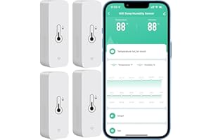 PHOVOLT Termómetro higrómetro inalámbrico, sensor de temperatura inteligente y monitor de humedad con aplicación remota, alarma de notificación, para casa, invernadero (4 unidades)
