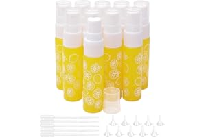 Pxyelec 10 x Sprühflasche, 10 ml, nachfüllbar, leer, gelber Glas-Nebel-Sprühflaschen mit 10 Trichtern und 5 Tropfen, perfekt für die Dosierung von lichtdichten Parfüm-Lotionen für ätherische Öle