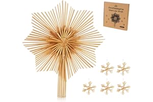 ‎ANSTORE Anstore Weihnachtsbaum Spitze Christbaumspitze aus Stroh, 30 * 25 cm, Natürlicher Handgemachter Strohstern Baumspitze Stern Christbaumschmuck mit 5 Strohsterne Ø 6 cm
