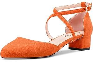 HEUIVZAR Mujer Heel Pumps Redonda Punta Gatito Bajos Ancho Chunky Heel Cross Strappy Correa Tobillo Sandalias Ante Dress Zapatos 3.5 CM