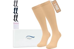 360 Relief Medias de Compresión para Mujeres y Hombres - 1 Par Calcetine de Compresión para Deportes, Correr, Volar, Viaje, Trabajo, Footing - S/M Beis con Bolsa de Malla