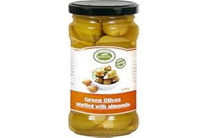 KORVEL MEDITERRANEAN QUALITY PRODUCTS KORVEL Premium Almond Stuffed Olives | Exceptional Appetizers, Essential Ingredient in Healthy Cuisine | Rich in Antioxidants and Fiber | Hand Picked Green Olives (290g / 10.2oz)