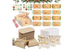 GUIDRE 124 sztuki pudełek na prezent z papieru typu kraft, pudełko na słodycze, Boże Narodzenie, składane pudełko na prezent dla gości, urodziny, imprezę, Boże Narodzenie, pudełko na cukierki, prezent