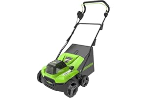 Greenworks 40V Akumulatorowy Aerator i Wertykulator Trawnika z Silnikiem Bezszczotkowym, 3100 obr/min, Szer. Pracy 38 cm, 5 Głębokości, Kosz do Zbierania 45 L BEZ Akumulatora i Ładowarki GD40SC38II