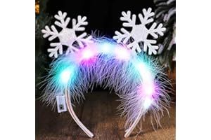 Reaky Serre-tête lumineux en forme de flocon de neige argenté - Accessoires de Noël pour femme
